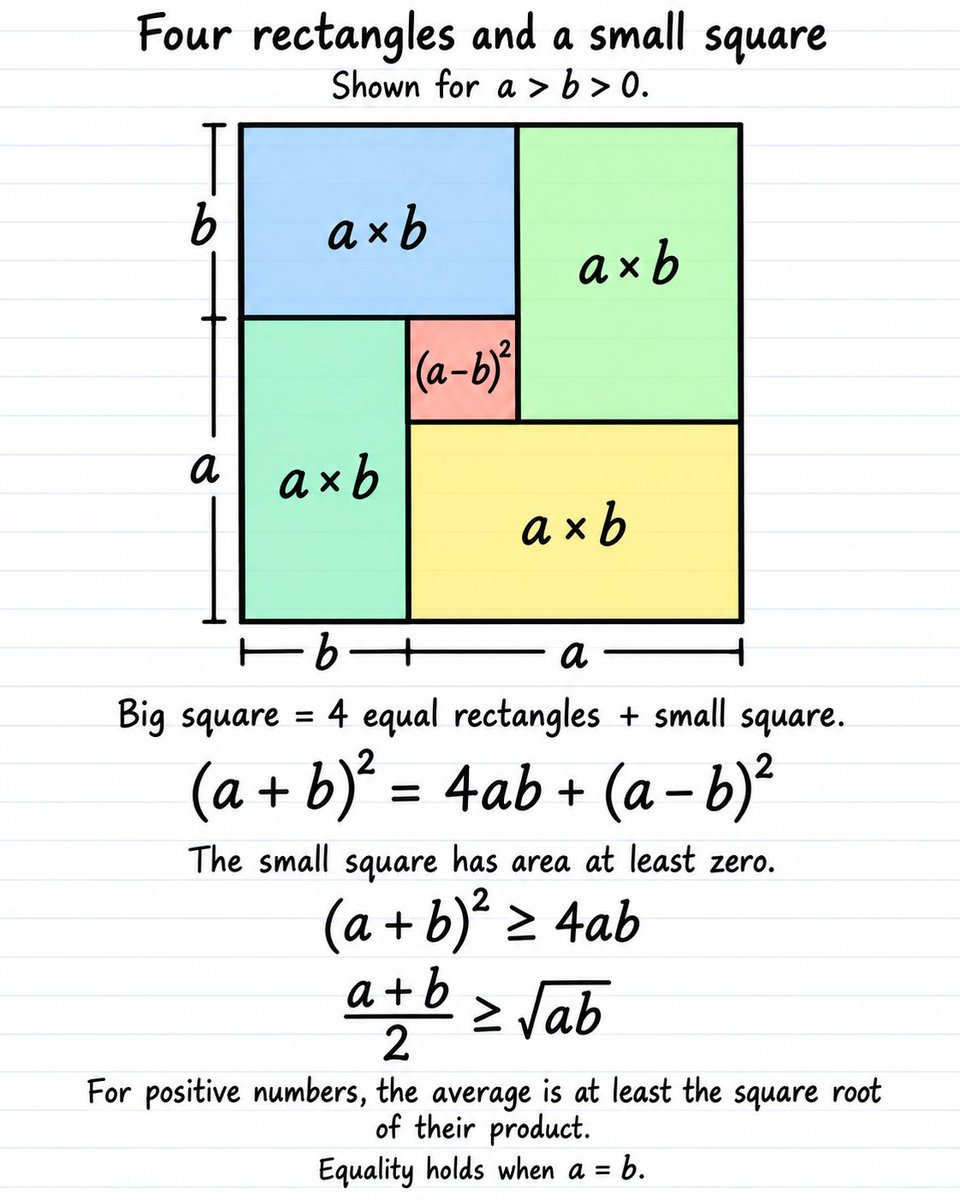 Math_files's tweet photo. Proof that AM is greater than or equal to GM https://t.co/JRFWJmdeaO