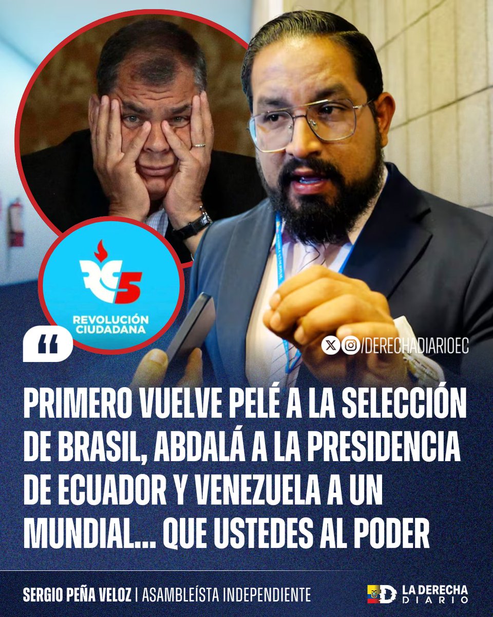 DerechaDiarioEC's tweet photo. 🚨🇪🇨 | BASADO: El asambleísta independiente Sergio Peña Veloz destrozó al prófugo Rafael Correa y a su narcobancada y les recordó, una vez más, que el correísmo nunca volverá.

“Primero vuelve Pelé a la selección de Brasil, Abdalá a la Presidencia de Ecuador y Venezuela a un Mundial… que ustedes al poder”.