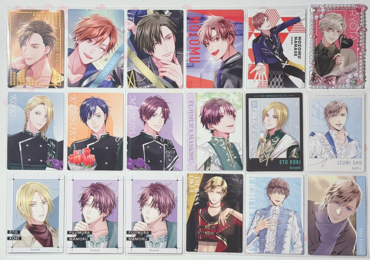 ri_tsuki13's tweet photo. 【交換】
ツキプロ ALIVE SQ RE:START SONG COLLECTION トレーディングカード トレカ

譲：空、守人、宗司、望、昂輝、剣介、衛、志季、翼、里津花、柊羽、英知
SOARA#4～6

求：リスタ昂輝1 
＞Growth#2、創造涼太

郵送交換
SOARA⇄Growthセットでの交換も可能
創造衛は同種涼太優先です https://t.co/dVFsg7I0Y2