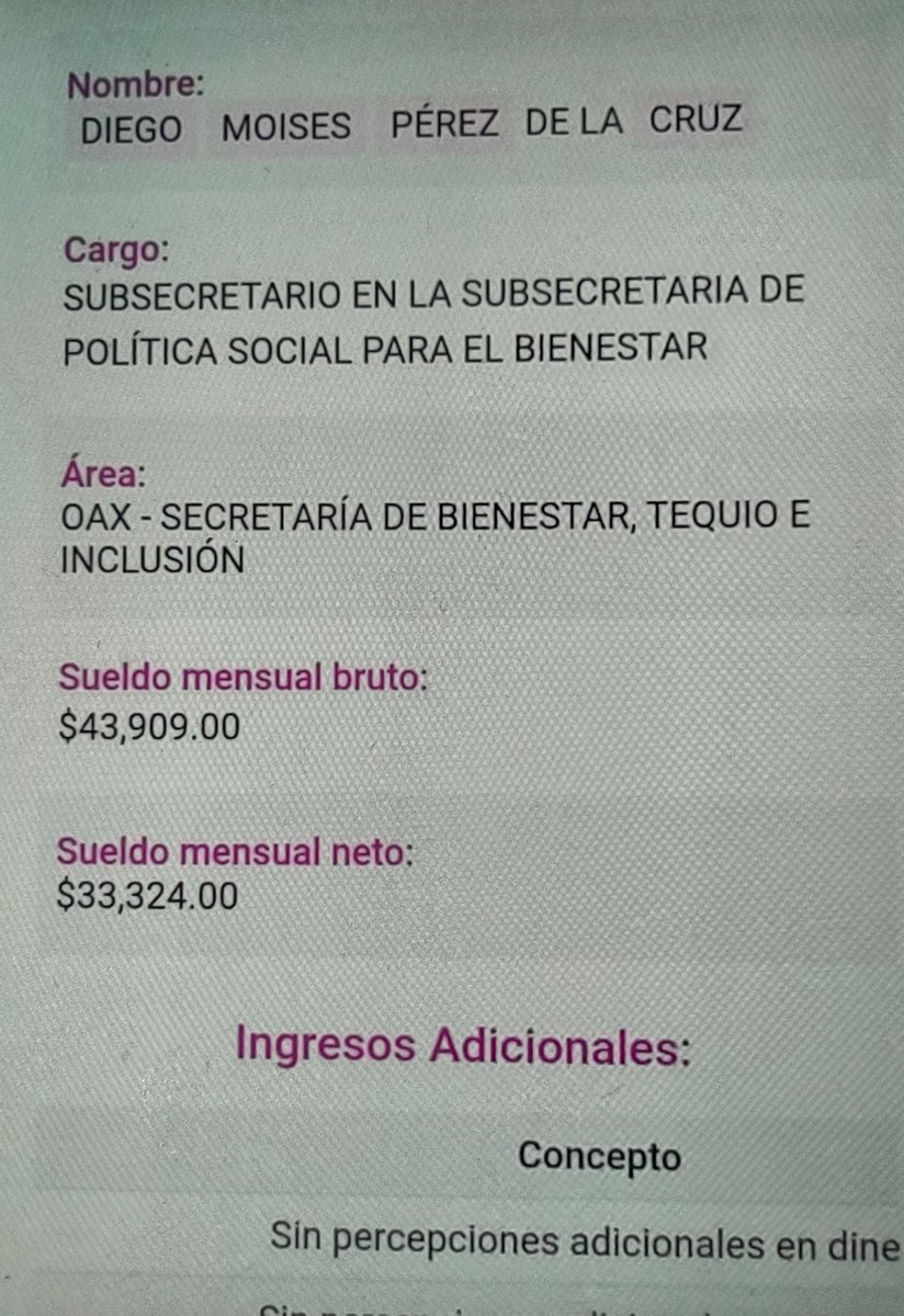 Replica_Tweets's tweet photo. #DiegoMoisésPérez de la Cruz y esposa también aparecen en nóminas del @IEEPOGobOax 

Uno subsecretario de bienestar Oaxaca y ex edil de #Cuilapam, la esposa funcionaria del @DIF_Oaxaca 

Cuánta felicidad y progreso familiar

Parece una constante; que hará @salomonj https://t.co/D7Qr6v6rLe