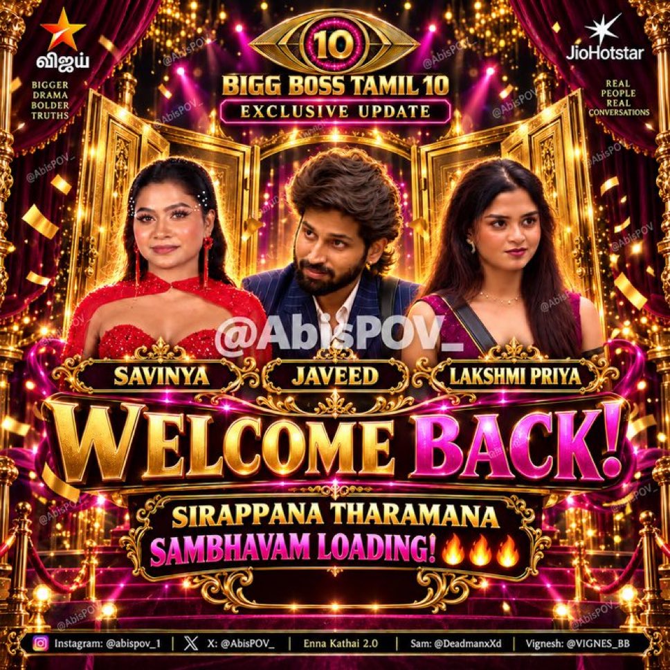 ashads66's tweet photo. Welcome !! 

#savinya 
#javeed 
#lakshmipriya ❤️❤️❤️

We are back !! 

Let’s go #lakshmipriya 

#biggbosstamil10 https://t.co/lfc84cNDRZ