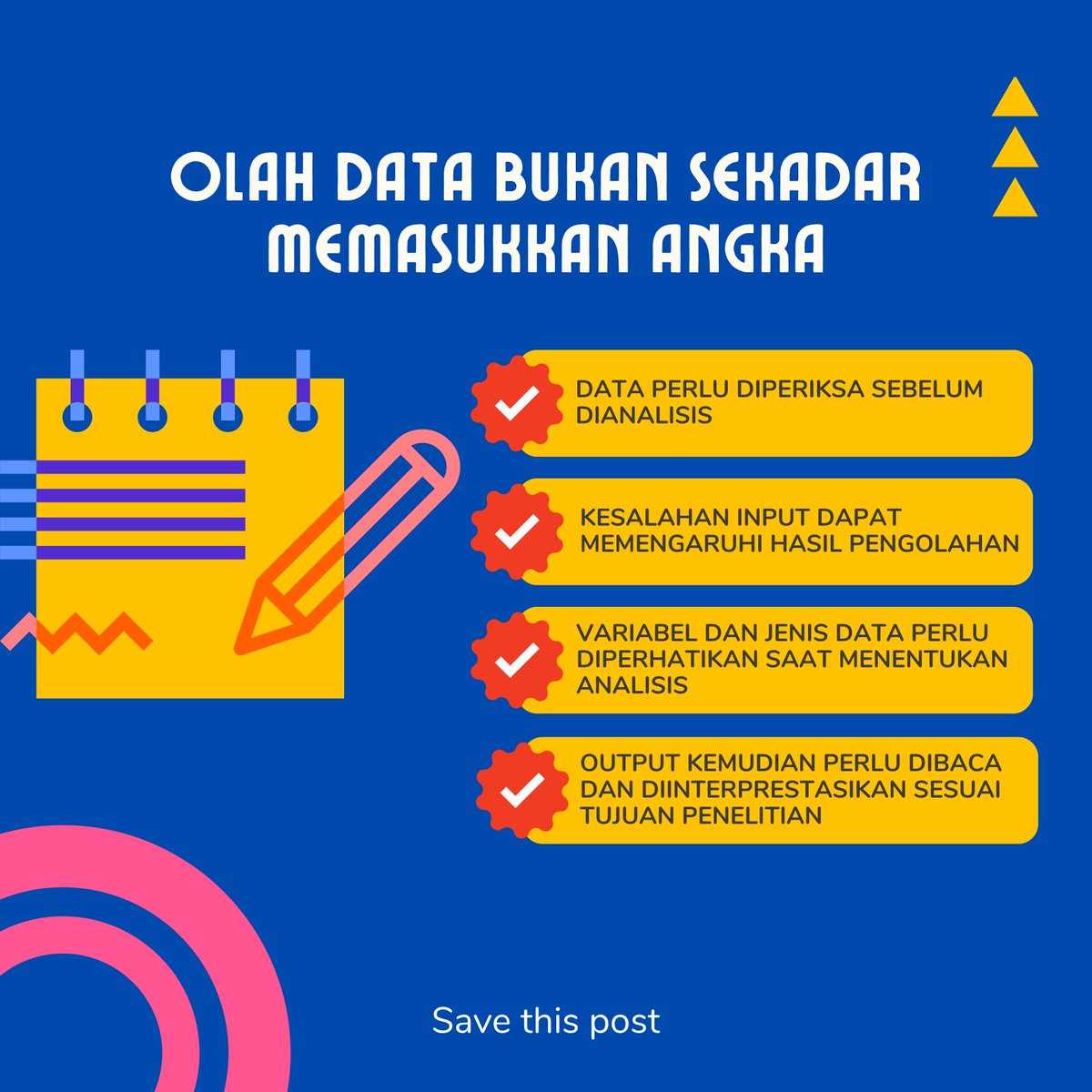 jokitugas_boi's tweet photo. Olah data bukan cuma memasukkan angka lalu menunggu hasil.
Sebelum dianalisis, data perlu diperiksa dan dipastikan tidak ada kesalahan input. Jenis data dan variabel juga perlu diperhatikan agar analisis yang digunakan sesuai dengan tujuan penelitian.
#olahdata #skripsi #jokippt https://t.co/pehcOAoX8H