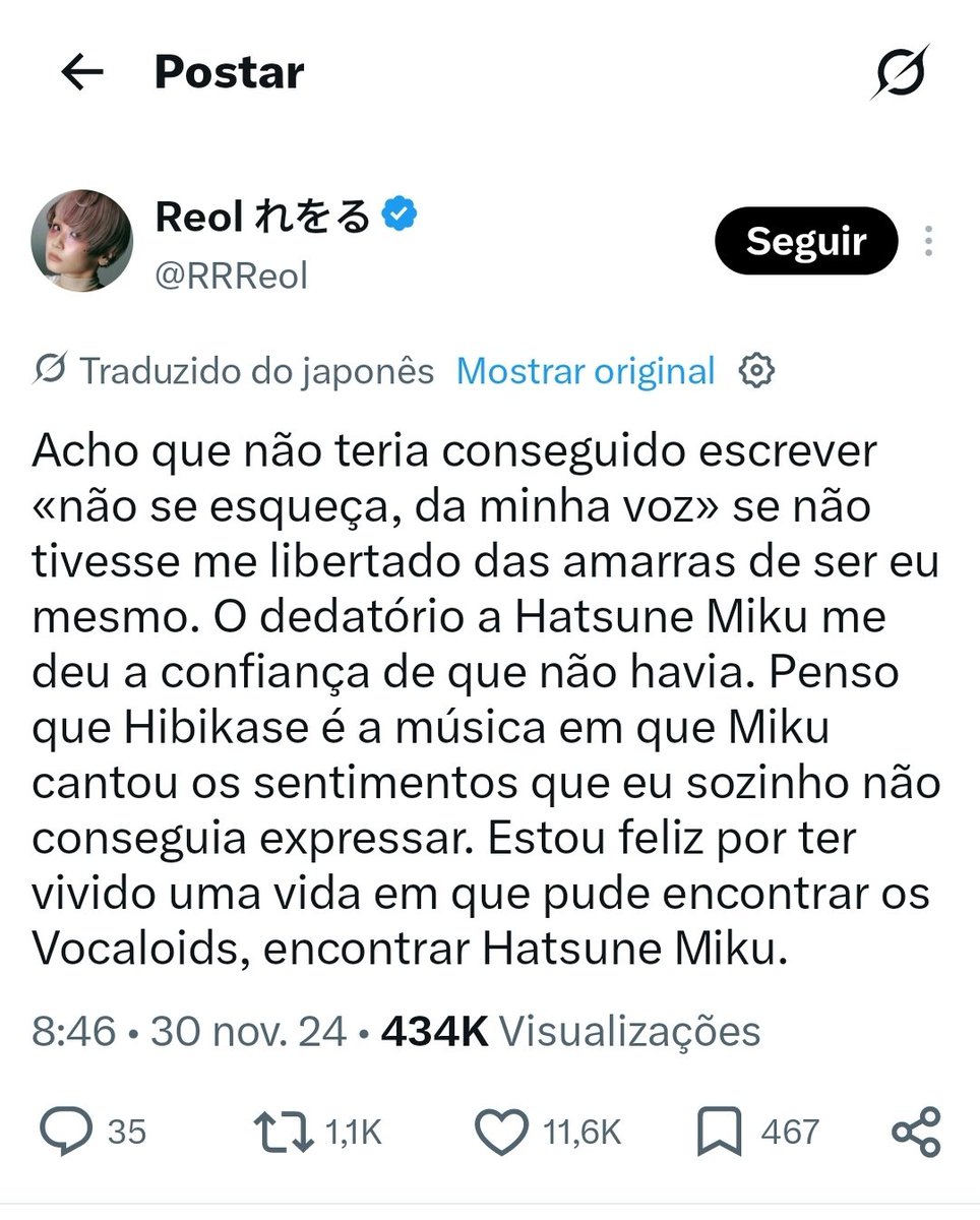 centraldamiku's tweet photo. Ainda bem que é sobre a insegurança da Reol em ser ela mesma &amp; os sentimentos e gratidão dela pela Hatsune Miku https://t.co/AUX6anIMsZ