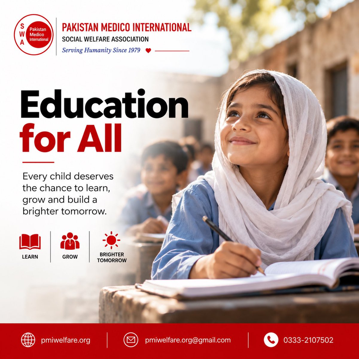 PMISWA1979's tweet photo. Education is every child’s right and the foundation of a brighter future. ❤️ Let’s support learning and help create a future where no child is left behind.

Pakistan Medico International Social Welfare Association
Serving Humanity Since 1979. https://t.co/x8ApnLmCwk