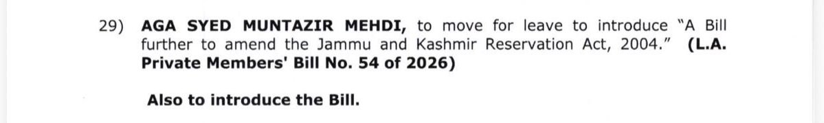 ErSameerYousf's tweet photo. All eyes are on the EWS Bill.

The listing of the Bill seeking removal of the residential criteria for EWS is a significant step towards making J&K’s EWS framework more accessible and bringing it closer to models such as Rajasthan’s. Credit to @Agasyedmuntazir for taking up an issue that directly concerns thousands of economically weaker youth. The Bill is now listed during the ongoing Assembly session.

Now comes the real test not just for the government, but for every MLA from the Kashmir region.

Will they stand together for greater opportunities for economically weaker youth, or will this issue once again be pushed aside?

All eyes are on the EWS Bill. Youth are watching. 
Every MLA will have to make their position clear through their words, their debate and, ultimately, their vote.This is not about party politics. It is about whether economically weaker youth get a fairer opportunity to compete, study and build their future.

Let the Assembly decide and let the record speak.