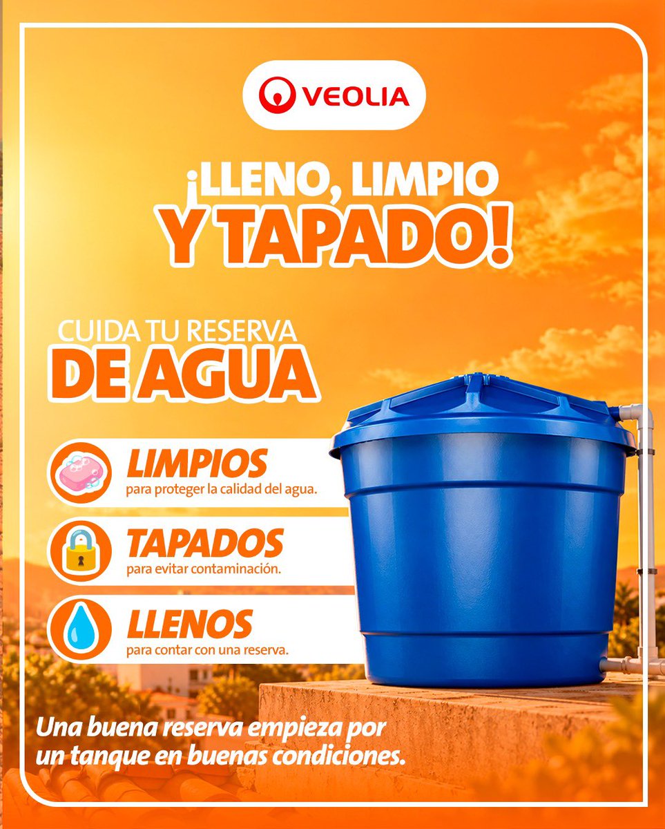 VeoliaAguasNS's tweet photo. 💧 ¡La prevención es ahora!

Ante la alerta naranja🟠por el Fenómeno del Niño, desde #VeoliaAguasDelNorteDeSantander Santander hacemos un llamado a nuestra comunidad: ¡Prepárate desde ya!

🏠 Mantén tus tanques llenos, limpios y tapados.
🚿 Evita el desperdicio y usa solo el agua que necesitas.
🔧 Repara las fugas.
💧 Cada gota cuenta.

La seguridad hídrica es un compromiso de todos. Desde nuestros hogares también podemos prepararnos y contribuir a enfrentar juntos los efectos del Fenómeno del Niño.

¡Prepárate, almacena correctamente y ahorra agua! Porque cuidar el agua es tarea de todos. 💧

@Veolia_Co @laopinion_col @CORPONOR #FenómenoDelNiño #Cúcuta #SeguridadHídrica #TransformaciónEcológica