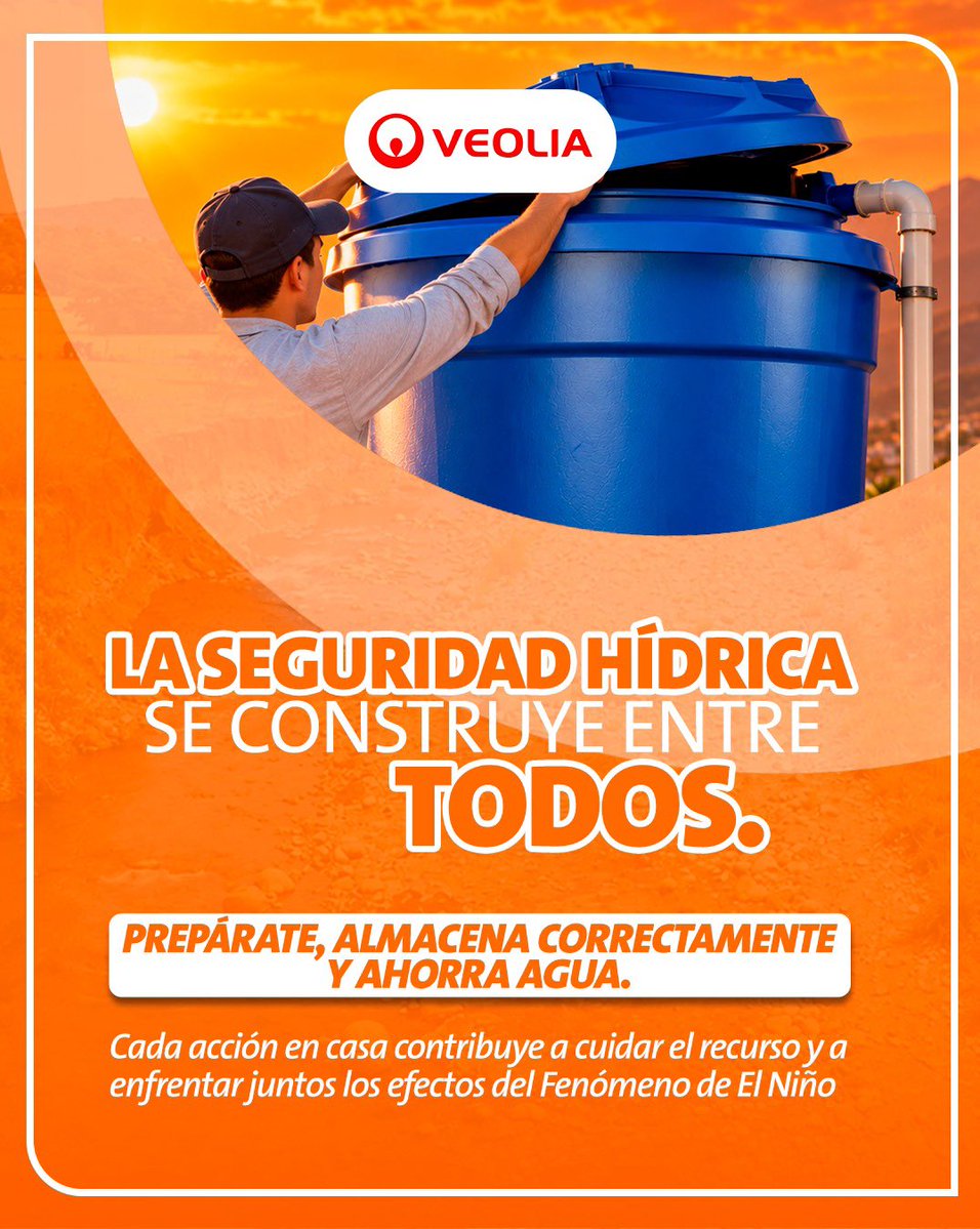 VeoliaAguasNS's tweet photo. 💧 ¡La prevención es ahora!

Ante la alerta naranja🟠por el Fenómeno del Niño, desde #VeoliaAguasDelNorteDeSantander Santander hacemos un llamado a nuestra comunidad: ¡Prepárate desde ya!

🏠 Mantén tus tanques llenos, limpios y tapados.
🚿 Evita el desperdicio y usa solo el agua que necesitas.
🔧 Repara las fugas.
💧 Cada gota cuenta.

La seguridad hídrica es un compromiso de todos. Desde nuestros hogares también podemos prepararnos y contribuir a enfrentar juntos los efectos del Fenómeno del Niño.

¡Prepárate, almacena correctamente y ahorra agua! Porque cuidar el agua es tarea de todos. 💧

@Veolia_Co @laopinion_col @CORPONOR #FenómenoDelNiño #Cúcuta #SeguridadHídrica #TransformaciónEcológica