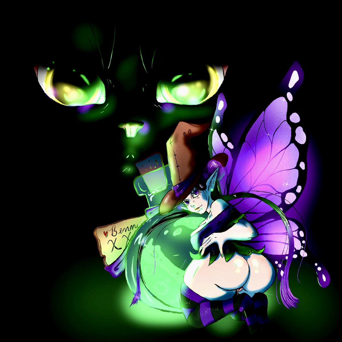 Evocrysart's tweet photo. Enjoy this naughty fairy commission i finished last night!! 💜💜✨🖤 #fantasyart #nsfw #fairy #cat #characterdesign #render #art #artist #benny #commission #witch #halloween https://t.co/lI06cSAqX4