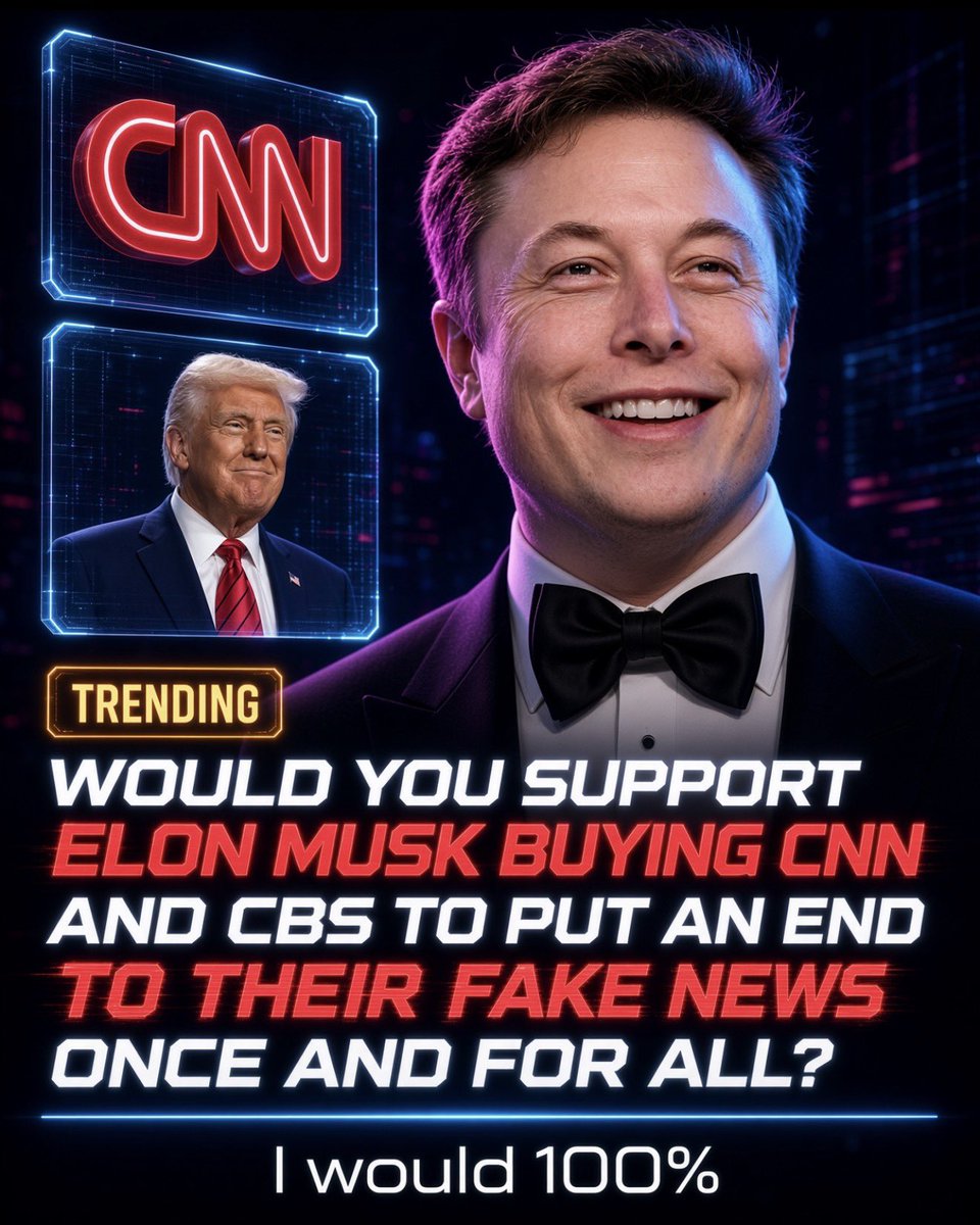 Luna_Jones79's tweet photo. Supporters argue that new ownership could shake up the networks and change how they cover politics and the news.

WOULD YOU SUPPORT MUSK TAKING OVER THESE NETWORKS? YES OR NO? https://t.co/pvwlaRxkE6