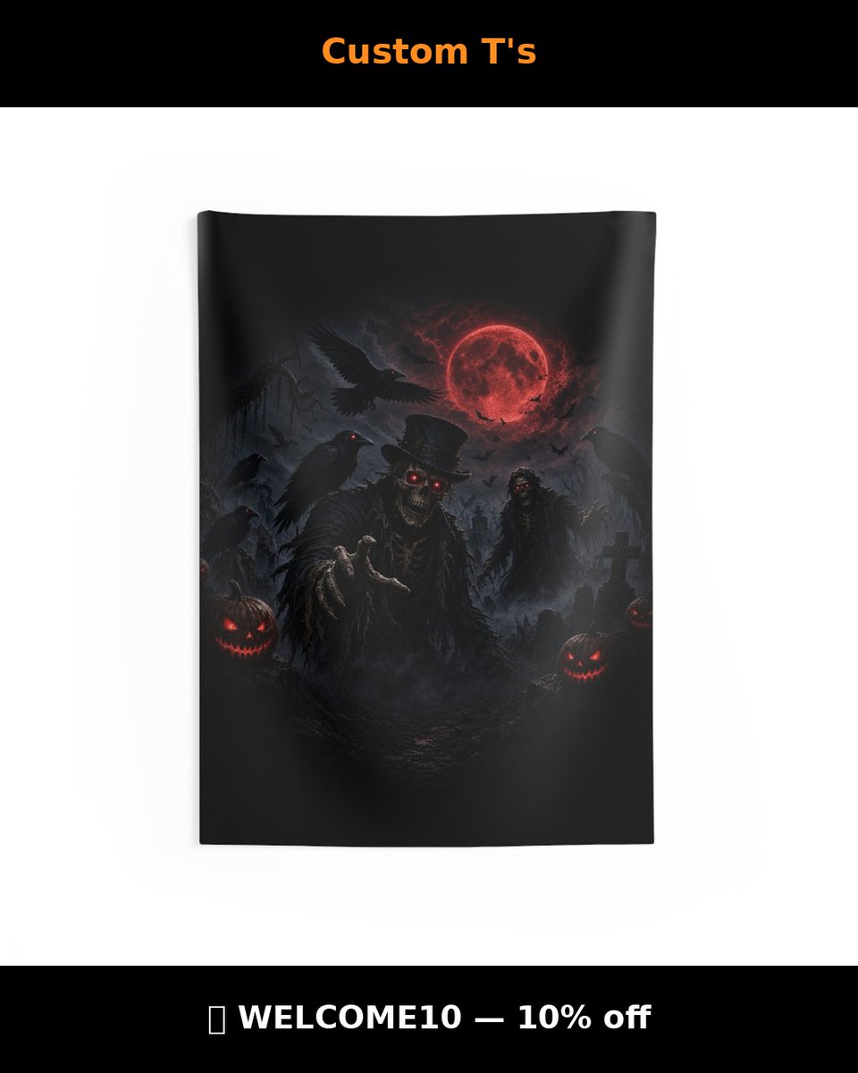 CustomTeees's tweet photo. One tapestry = instant haunted mansion 🏰🎃 The Crimson Moon Reaper wall tapestry is Halloween HQ material.
🎃 Order by Oct 15 for Halloween arrival. WELCOME10 = 10% off.
https://t.co/HsxBAV9ukP https://t.co/T18BHCgxEv
