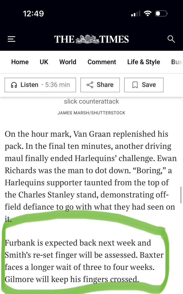 ProgressiveRug's tweet photo. Terrifying that according to the Times Furbank is expected back next week - he was knocked out cold last weekend and has a significant history of concussions / traumatic brain injuries. He should be stood down for a significant length of time and definitely longer than 13 days. https://t.co/WAuieo6Dj3