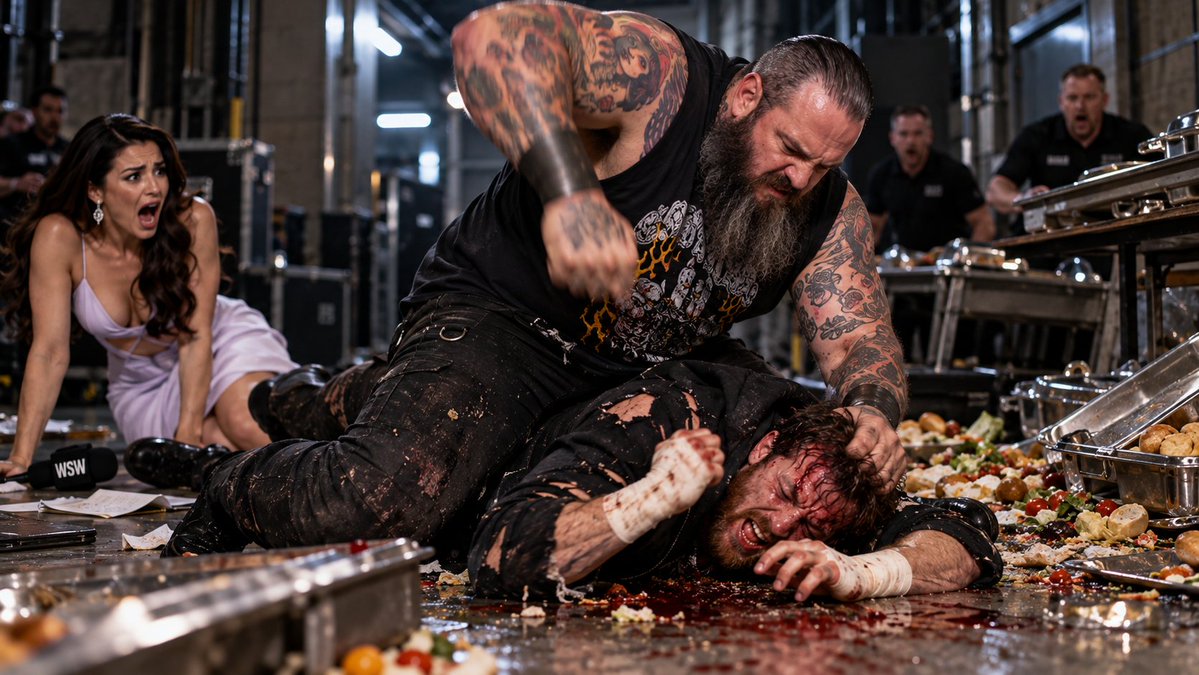 WSWFederation's tweet photo. Cage is gasping for air, choking and clutching his bruised ribs, but @THEUNSPOKEN_WSW is on him in a fraction of a second. The giant mounts the champion, raining down heavy, unprotected, bare-knuckle sledgehammer fists directly to Cage’s forehead. One shot. Two shots. Three shots. The champion's skin splits open, and blood immediately starts pouring down Cage's face, staining the concrete.
