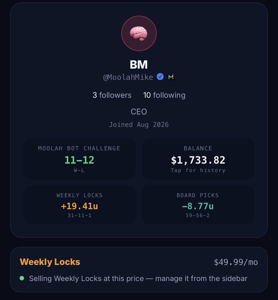 BeatMoolah's tweet photo. +19.41 units on weekly locks. 31-11-1 on picks. Are you buying this users locks?

Download BeatMoolah today and start selling your picks.

#sportshandicapping #sportsbetting #nfl #cfb https://t.co/5MzrYpTO14