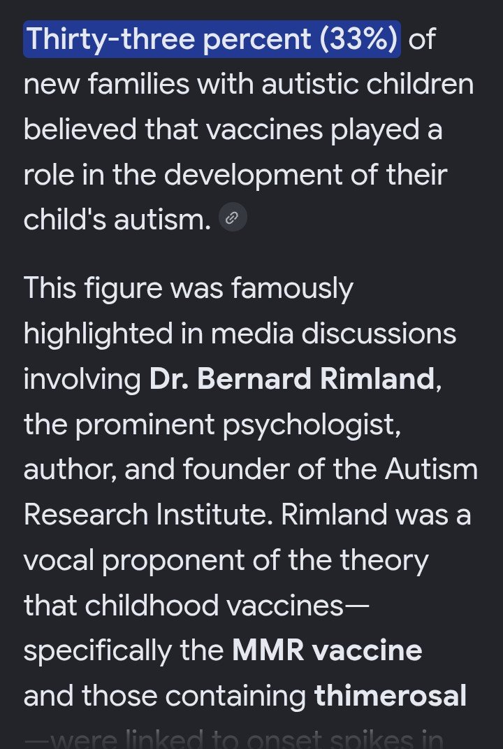 RaggetteU's tweet photo. @DrNeilStone It started long before that. Dr. Bernie Rimland, famous in autism circles for exposing Bettelheim's theory, asked parents if they thought their children's autism was vaccine-related; 33% agreed. https://t.co/tO5RdxITAN