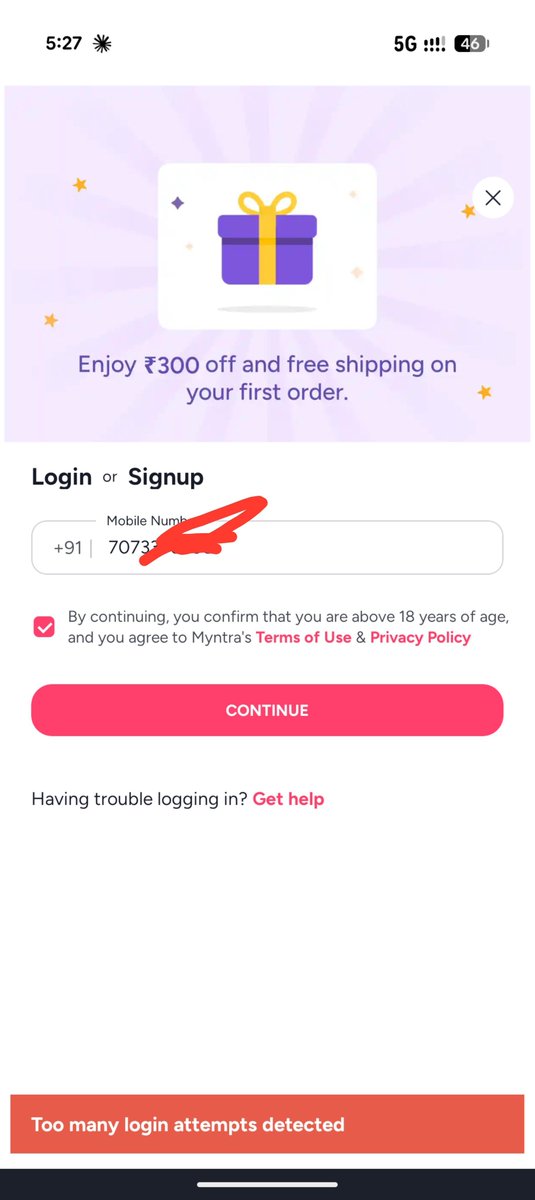 DeDefinite's tweet photo. I am not able to login since last 20 days, because of this error. Please fix @MyntraSupport  @myntra  #myntra https://t.co/f2oW71yfT8