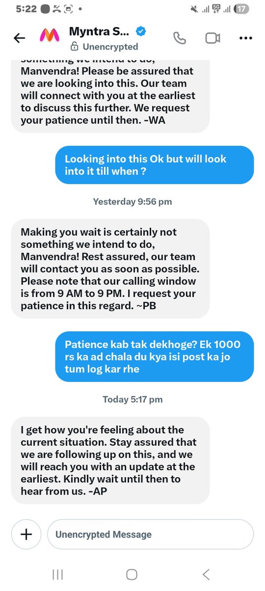 Manvendra_talks's tweet photo. @MyntraSupport Why should I wait for 9 days and u still keep saying wait u have my hard earned money and have given nothing in return my money is with u and u keep saying wait ! Is there any wait time ? Or u guys have a strategic planning to make customer hang in between @jagograhakjago https://t.co/RPrU7TrNzb