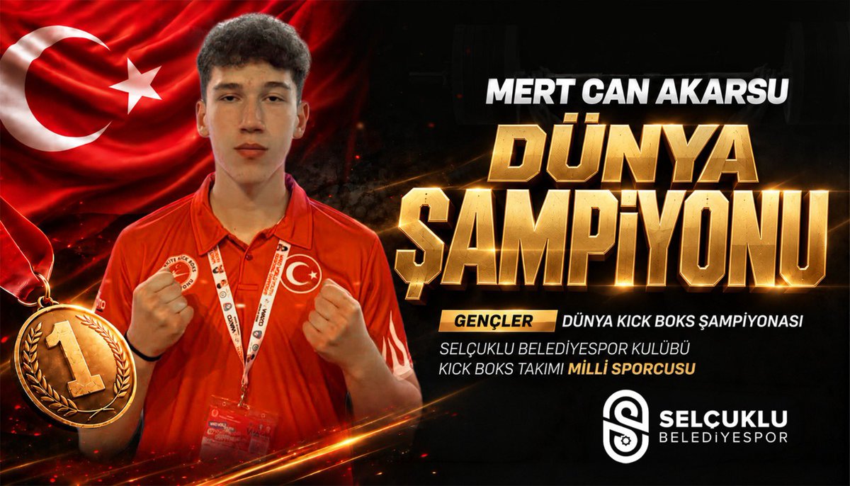 a_pekyatirmaci's tweet photo. 🇹🇷 Dünya Şampiyonu Mert Can Akarsu! 🥊🏆

Selçuklu Belediyespor Kulübümüzün milli sporcusu Mert Can Akarsu, İtalya’da düzenlenen Gençler Dünya Kick Boks Şampiyonası’nda 86 kg finalinde Yunan rakibini mağlup ederek altın madalyanın sahibi ve Dünya Şampiyonu oldu. 🥇

Ülkemize, Konyamıza ve Selçuklumuza büyük gurur yaşatan sporcumuzu ve bu başarıda emeği bulunan antrenörlerimizi gönülden tebrik ediyor, başarılarının artarak devam etmesini diliyorum.

#SporunMerkeziSelçuklu