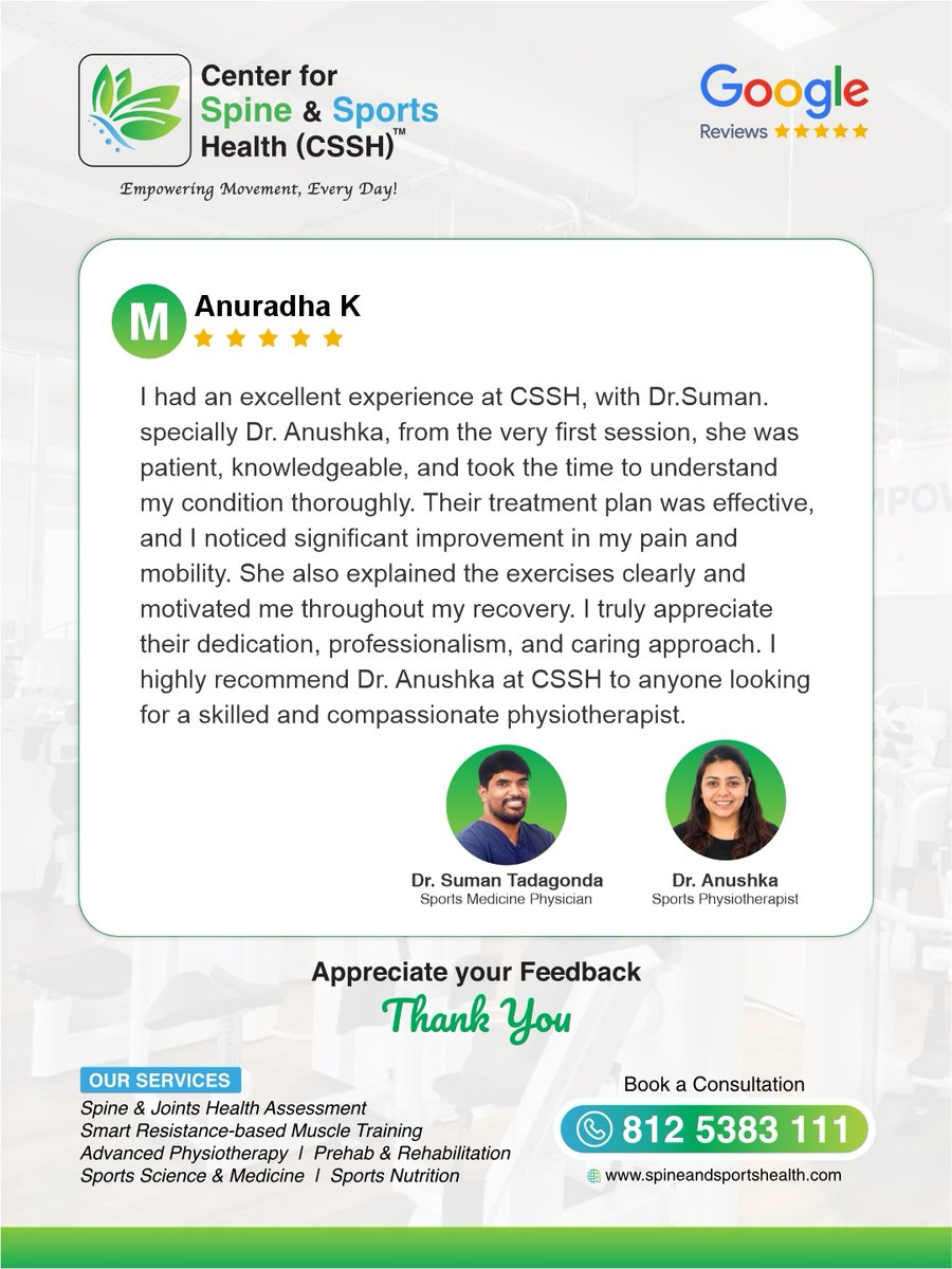 CSSH25's tweet photo. A 5-star Google review from Anuradha K reflects her experience with our treatment approach and the improvement she experienced in pain and mobility. 

Begin your recovery journey at @CSSH25.

📍 Visit us: https://t.co/CEoa6gLp9Z https://t.co/WTrgrIiZRI