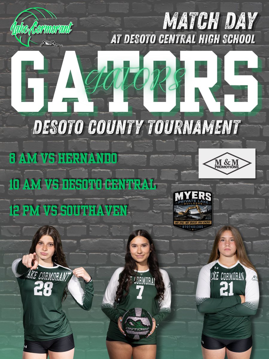 LCHSladygatorvb's tweet photo. A BIG day of volleyball!! 🧱🔥🐊 #LCBrickByBrick #NewTeamSameStandard 

🆚: Hernando, DC, &amp; Southaven 
📍: DeSoto Central High School
⏰: 8 am, 10 am, and 12 pm
🎟️: https://t.co/FxepeO2i2X

Thank you to M&amp;M promotions and Myers Builders for supporting our girls! ❤️ https://t.co/be0bq6oDPt