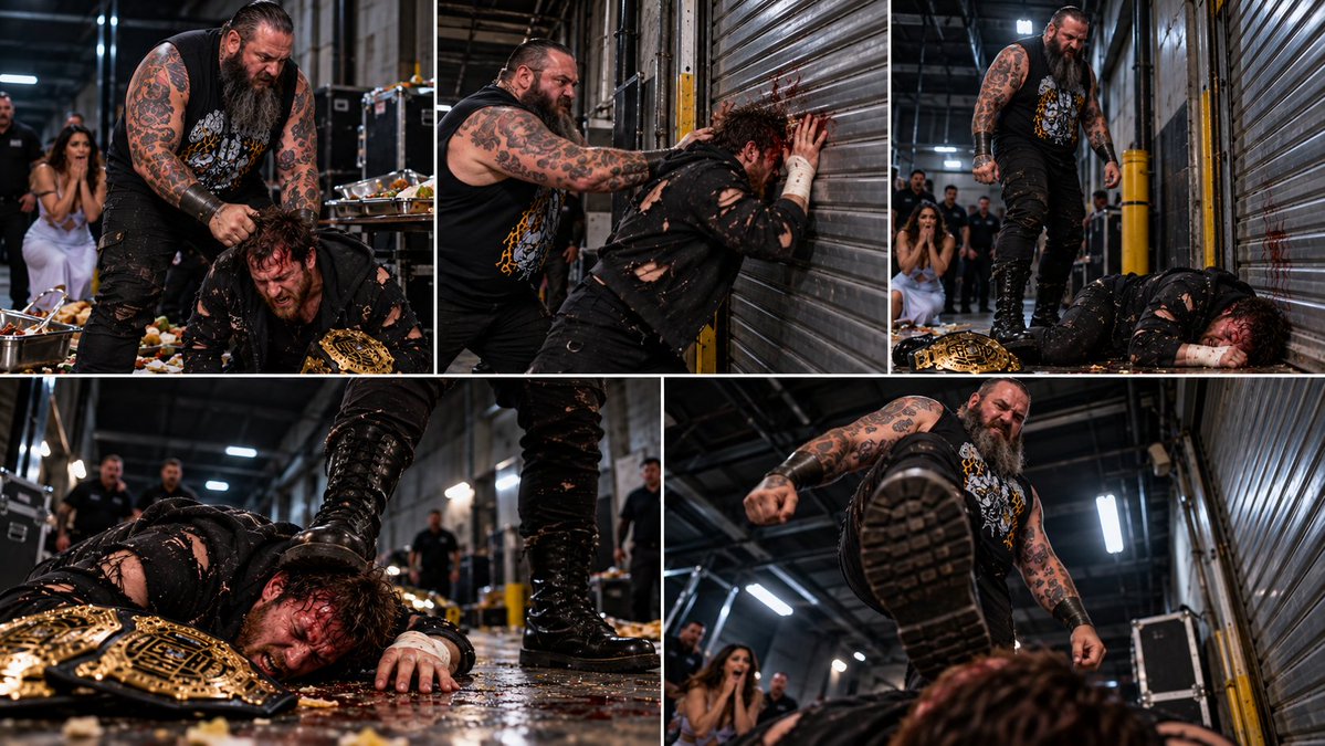 WSWFederation's tweet photo. Vale drags a semi-conscious, blood-soaked Connor Cage to his feet by the hair. With a guttural roar, Vale launches Cage head-first into a steel roll-up door. The impact sounds like a shotgun blast. Cage completely crumples, utterly lifeless on the floor. Vale coldly looks down at him and raises his heavy combat boot, preparing to stomp flat on the champion's neck.