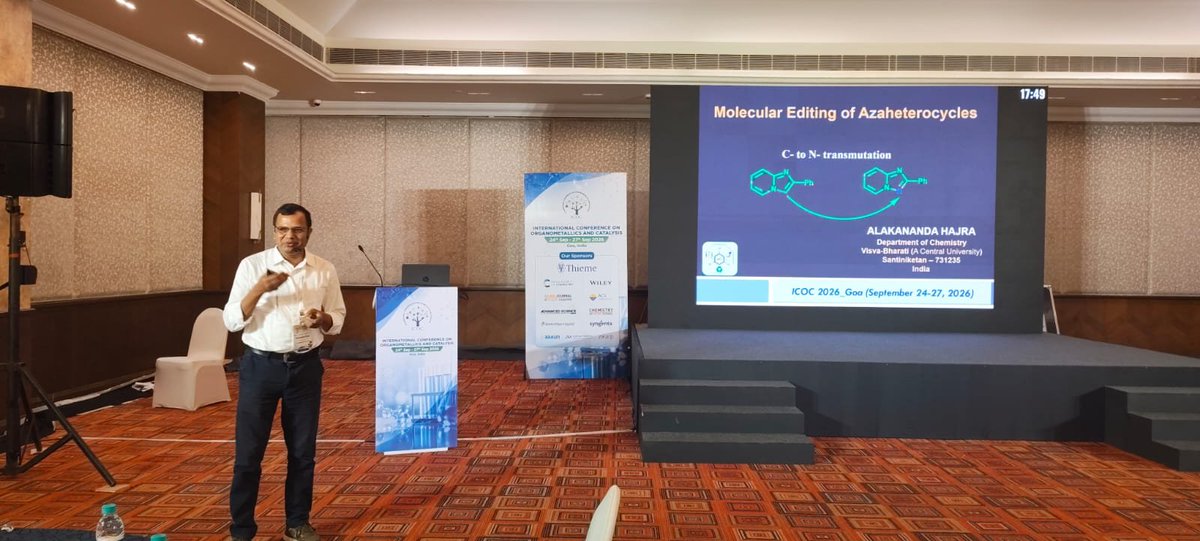 icoc_2026's tweet photo. 🌟 Prof. Alakananda Hajra @ahajra_lab takes the audience through an engaging Invited Lecture at #ICOCIV2026, bringing exciting chemistry and fresh perspectives to the stage! 🎙️ https://t.co/iuQ3SGtRcu