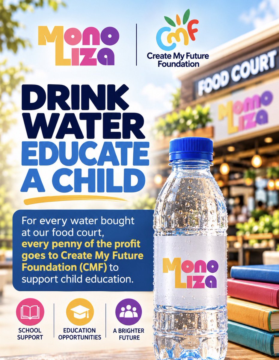 whitenigerian's tweet photo. Did you know that for every bottle of water you buy in @MonolizaAbuja food court 100% of the profit goes to our foundation @CMFoundation to support child education. We have over 100 kids we pay school fees for every year. https://t.co/Y8Ohg1jLwC