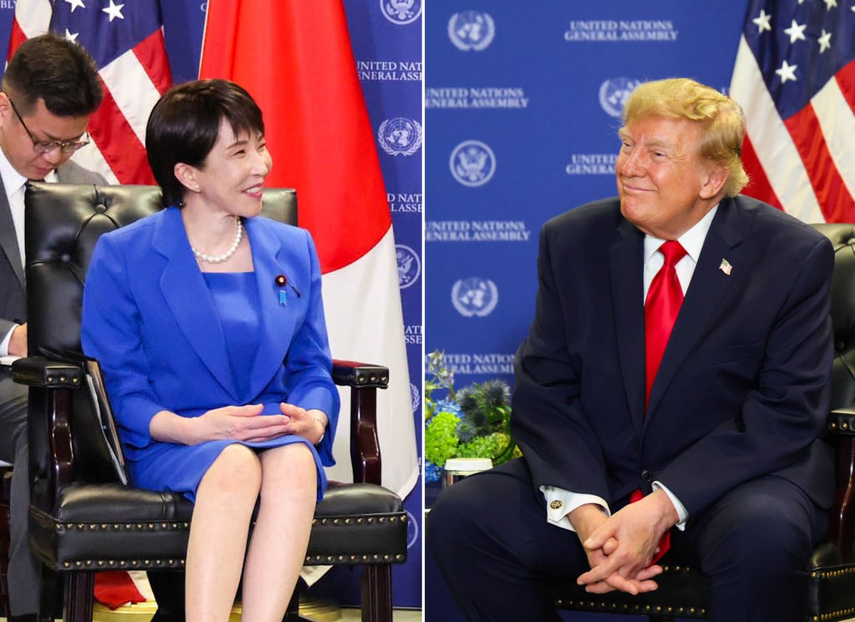 PressSec_JP's tweet photo. トランプ大統領との日米首脳電話会談が先ほど始まりました。（写真は今週ニューヨークでの首脳会談時のもの） https://t.co/fvnwWseWzr