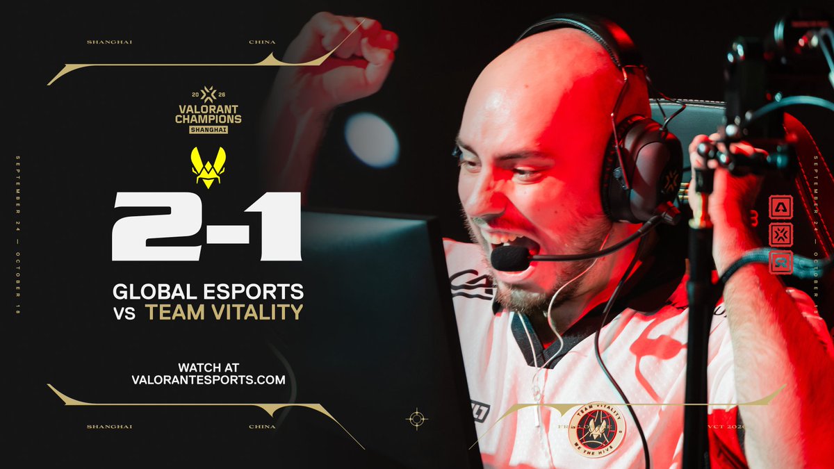 ValorantEsports's tweet photo. After three intense maps, @TeamVitalityVAL comes out on top in their first match at #VALORANTChampions Shanghai! https://t.co/dUrvIc7pyW