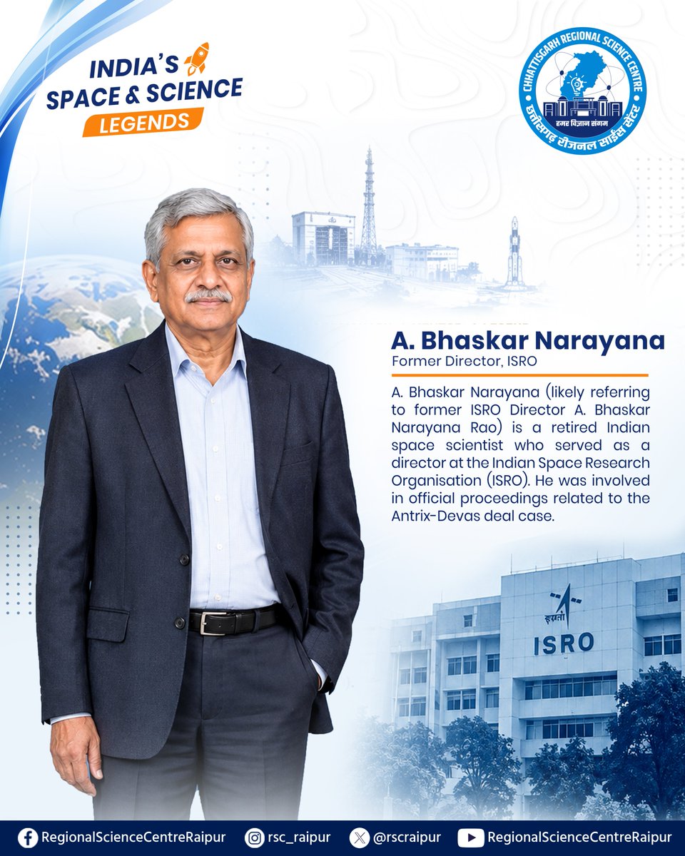 rscraipur's tweet photo. 🚀 A. Bhaskar Narayana — A distinguished ISRO scientist who contributed to India’s space journey and served as a former director. 🇮🇳

#ISRO #IndianScientist #SpaceScience #IndiaInSpace #DidYouKnow #CGRegionalScienceCentre #Raipur https://t.co/XH4HCPmKFo