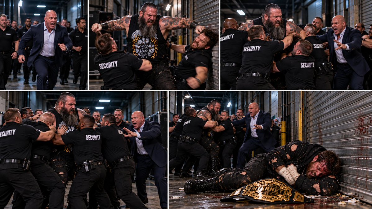 WSWFederation's tweet photo. Suddenly, whistles blow violently. WSW General Manager @Rick_MyersWSW sprints into the hallway, flanking by nearly a dozen heavy-duty security guards. They swarm the area, frantically trying to build a human wall.

Rick Myers: GET OFF HIM! BACK THE FUCK UP, VALE! I SAID BACK UP! Get a medic in here right now!

The first two security guards grab Vale's arms, and he casually swats them away like pathetic insects, sending them crashing hard into the concrete. The rest of the security team piles on, using their sheer numbers to finally shove the hulking brute backward.