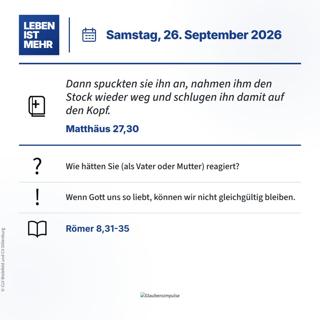 glaubensimpulse's tweet photo. LEBEN IST MEHR
Dann spuckten sie ihn an, nahmen ihm den Stock wieder weg und schlugen ihn damit auf den Kopf.
Matthäus 27,30
#LebenIstMehr #Glaubensimpulse #Matthaus2730 #Jens #Bibel #Andacht #Christlich #Glaube #Jesus https://t.co/s6gAML1Jlg