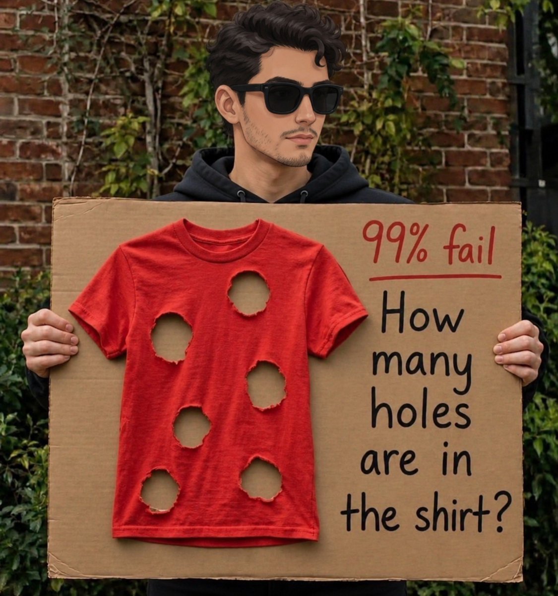 Be_honest07's tweet photo. 99% fail 👇👇👇👇 

How many holes are in the shirt? 
Comment your answer below. 👇 https://t.co/vuWdKiRcRT