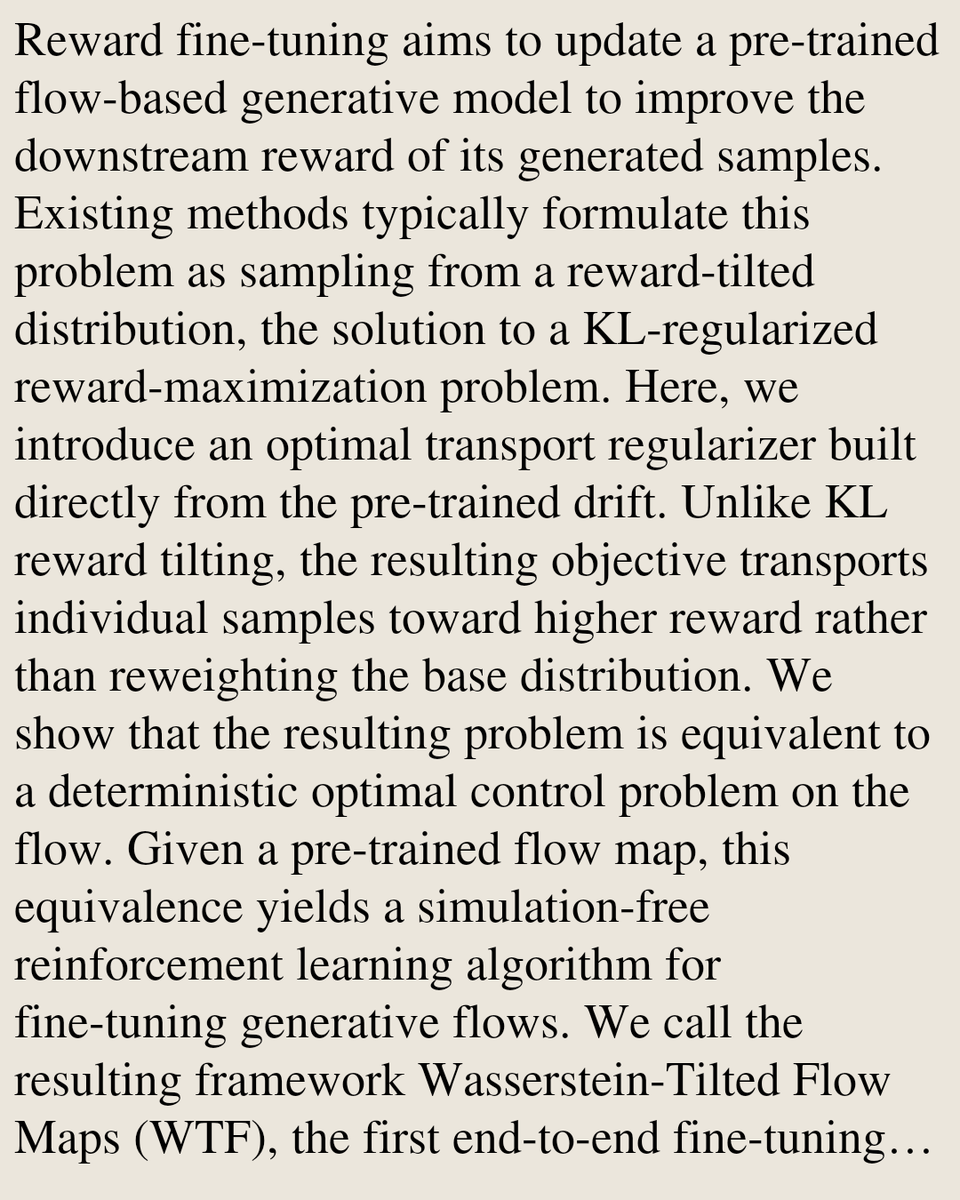 Memoirs's tweet photo. WTF?! Simulation-Free Reinforcement Learning with Wasserstein-Tilted Flow Maps

Abbas Mammadov, Jerry Y. Huang, Justin Lin, Partha Kaushik, Sheel Shah, Kartik Nair, Yee Whye Teh, Nicholas M. Boffi
https://t.co/aLXJv2SY2b [𝚌𝚜.𝙻𝙶 𝚌𝚜.𝙲𝚅 𝚜𝚝𝚊𝚝.𝙼𝙻] https://t.co/VfdUWaLIvc