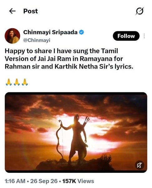 BellamSwathi's tweet photo. Allah Rakha Rahman Saar 
Couldn’t  u get another singer to sing this song than this Hindu hater ?
Or u particularly chose her for this skill ? https://t.co/Bd6eTCYOtj