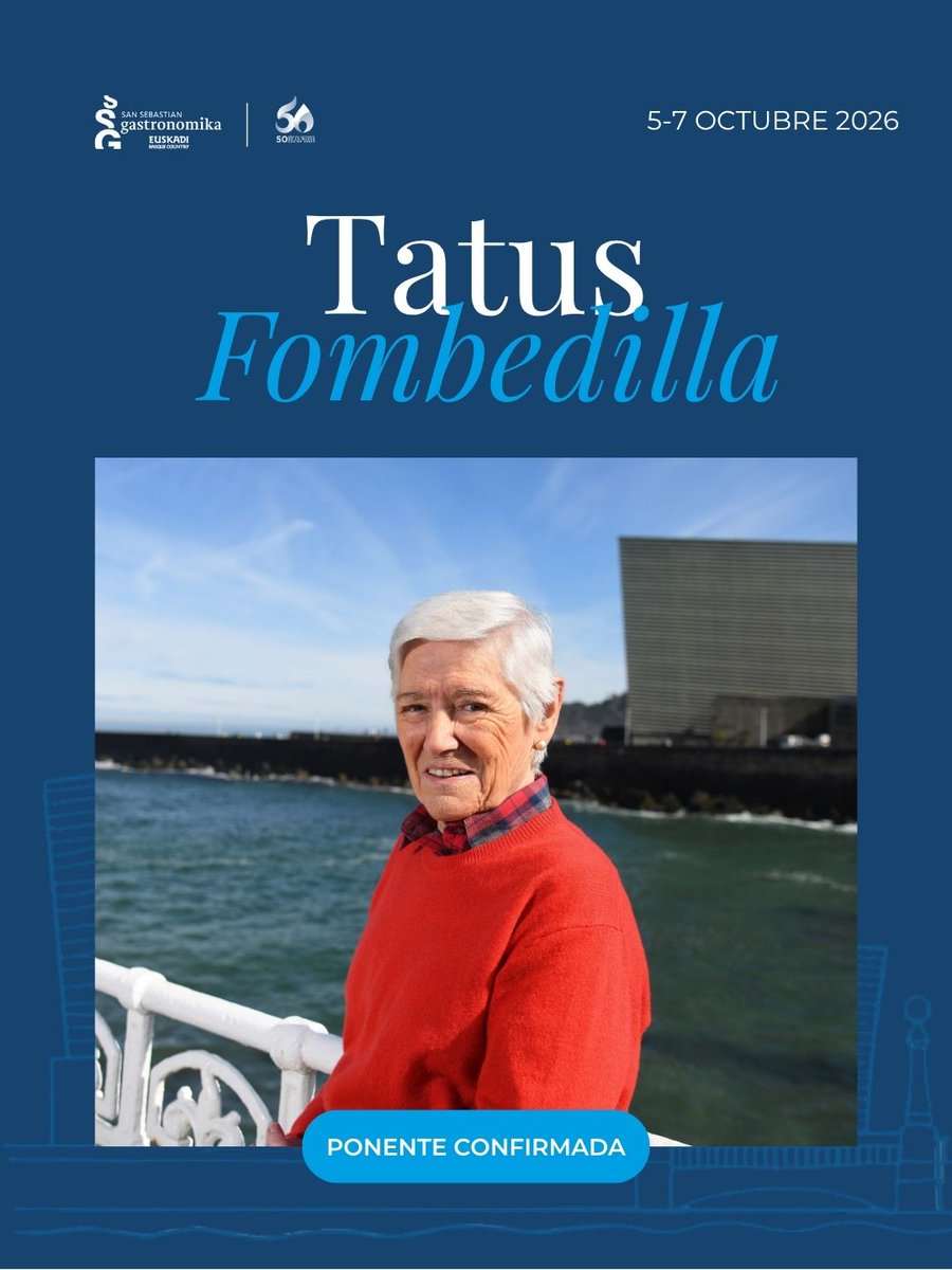 ssgastronomika's tweet photo. ‘Tatus’ Fombellida es una figura histórica de la gastronomía vasca y la única mujer que formó parte del grupo de profesionales que impulsó la Nueva Cocina Vasca en los años setenta.
📅 5–7 octubre
📍 Donostia / San Sebastián
#ssg26 https://t.co/ilwTFZnhbk