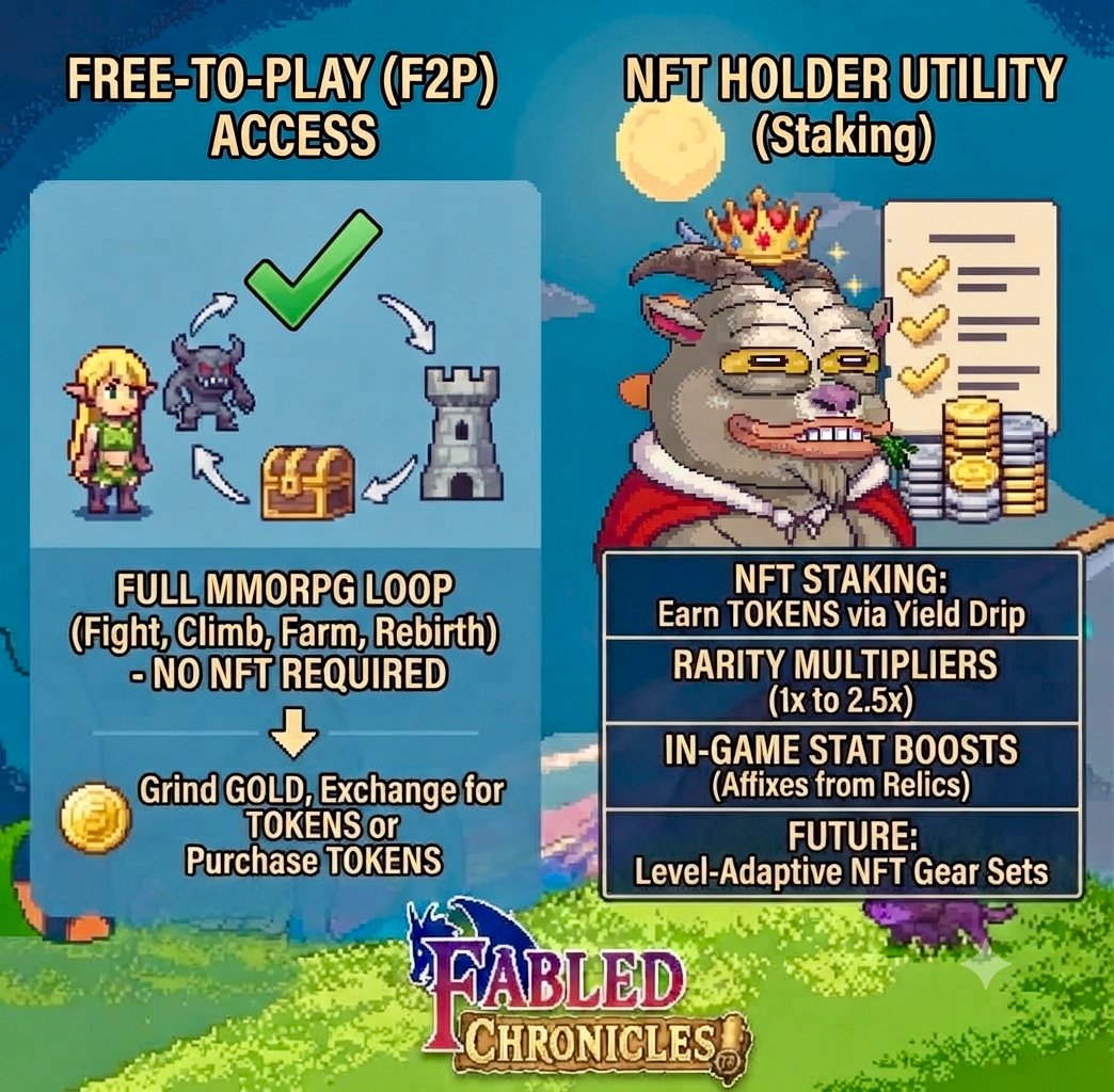 FabledChronicle's tweet photo. You do NOT need an NFT to play the game

Act:I is Free to Play. Explore, fight, climb, farm, rebirth. The full gaming MMORPG loop on Robinhood is open to everyone. 🧵👇 https://t.co/QkQgC9nHEZ