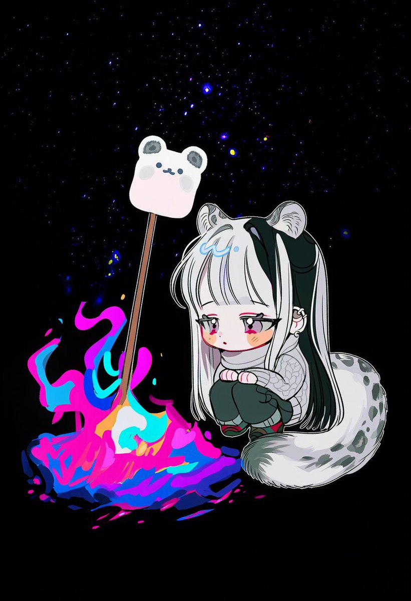 noeul_zzix's tweet photo. 마쉬멜로 꾸버먹기,

5::chibi, chibi only, cute::
4::squatting beside a campfire::,
body leaning slightly forward,
4::holding a long wooden stick toward the fire::,
5::one cute random animal-shaped marshmallow skewered on the stick::,
soft fluffy animal marshmallow, tiny animal face,
roasting over the flames,
5::dreamlike multicolored campfire::,
violet, blue, pink and turquoise flames,
glowing embers, magical sparks,
oversized knit sweater, padded vest,
loose cargo pants, hiking boots, soft scarf,
quiet forest campsite at night,
dark pine trees, small tent, camping lanterns,
starry sky, faint mist,
-5::multiple marshmallows, multiple snacks, multiple skewers::