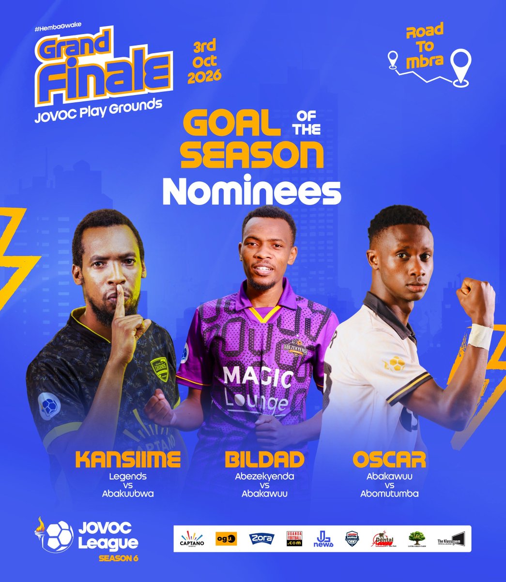 TheJovocLeague's tweet photo. WHO DESERVES THE GOAL OF THE SEASON?

Three nominees. One award.

Kansiime. Bildad. Oscar. Who gets your vote? 

Drop your pick in the comments.

3rd October 2026

Jovoc Play Grounds, Mbarara.

#HembaGwake  
#JLAtHome https://t.co/PyqZMrntHx