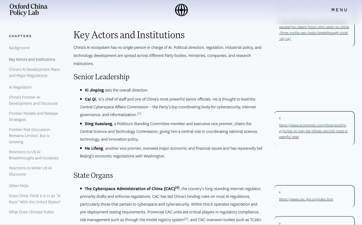 discoplomacy's tweet photo. My amazing old team at Oxford China Policy Lab has just released an essential primer on China’s AI landscape. It’s non partisan and objective, bringing together key people, state organs, institutions and regulations. 

https://t.co/J4BwW0aKA8 https://t.co/ONU6gEKCMA