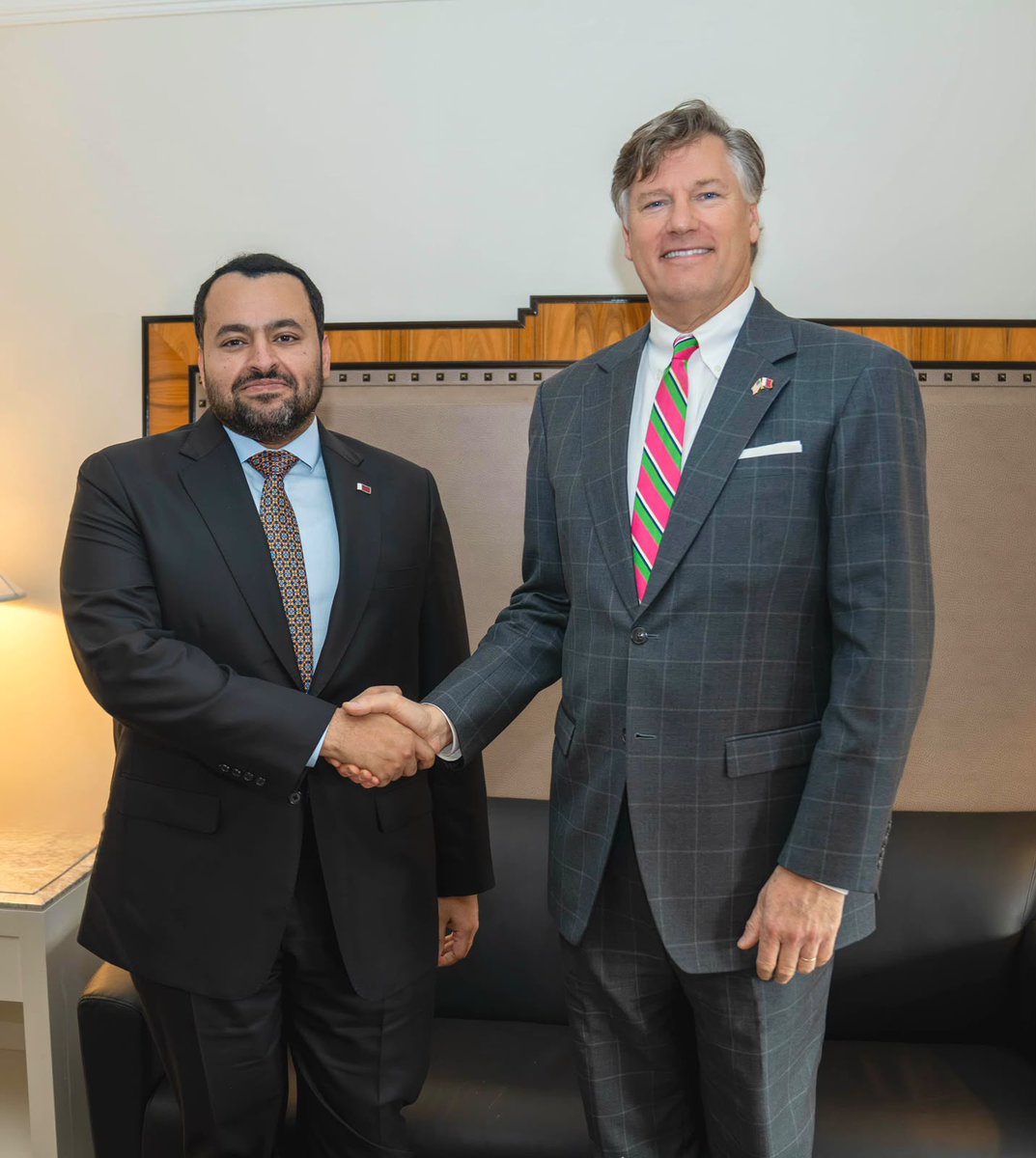 MofaQatar_EN's tweet photo. Minister of State at Ministry of Foreign Affairs @Dr_Al_Khulaifi Meets Several Officials on Sidelines of 81st UNGA Session

New York | September 26, 2026

HE Minister of State at the Ministry of Foreign Affairs, Dr. Mohammed bin Abdulaziz bin Saleh Al Khulaifi met separately on Saturday with HE Minister of Foreign Affairs of the Bolivarian Republic of Venezuela, Felix Plasencia; HE Minister of Foreign Affairs, International Cooperation, and Francophonie of the Democratic Republic of the Congo, Therese Kayikwamba Wagner; HE State Secretary for Foreign and Global Affairs of the Kingdom of Spain, Diego Martinez Belio; HE US Deputy Secretary of State, Christopher Landau; HE Presidential Envoy and Senior Advisor for Africa at the US Department of State, Massad Boulos; HE US Assistant Secretary of State for Western Hemisphere Affairs, Juan Segura, on the sidelines of the 81st session of the United Nations General Assembly.

The meetings discussed cooperation relations and ways to support and boost them, the latest developments in the region, as well as a host of issues of common concern.

#MOFAQatar
#QatarAtUN
#UNGA81