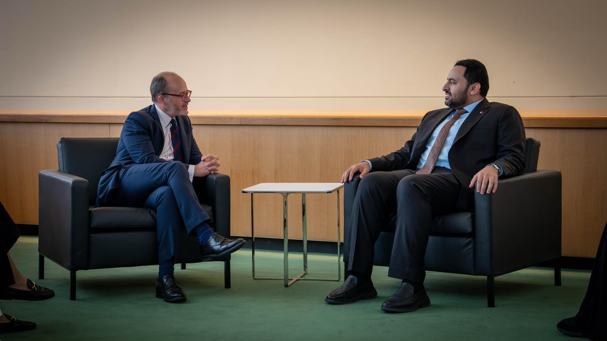 MofaQatar_EN's tweet photo. Minister of State at Ministry of Foreign Affairs @Dr_Al_Khulaifi Meets Several Officials on Sidelines of 81st UNGA Session

New York | September 26, 2026

HE Minister of State at the Ministry of Foreign Affairs, Dr. Mohammed bin Abdulaziz bin Saleh Al Khulaifi met separately on Saturday with HE Minister of Foreign Affairs of the Bolivarian Republic of Venezuela, Felix Plasencia; HE Minister of Foreign Affairs, International Cooperation, and Francophonie of the Democratic Republic of the Congo, Therese Kayikwamba Wagner; HE State Secretary for Foreign and Global Affairs of the Kingdom of Spain, Diego Martinez Belio; HE US Deputy Secretary of State, Christopher Landau; HE Presidential Envoy and Senior Advisor for Africa at the US Department of State, Massad Boulos; HE US Assistant Secretary of State for Western Hemisphere Affairs, Juan Segura, on the sidelines of the 81st session of the United Nations General Assembly.

The meetings discussed cooperation relations and ways to support and boost them, the latest developments in the region, as well as a host of issues of common concern.

#MOFAQatar
#QatarAtUN
#UNGA81