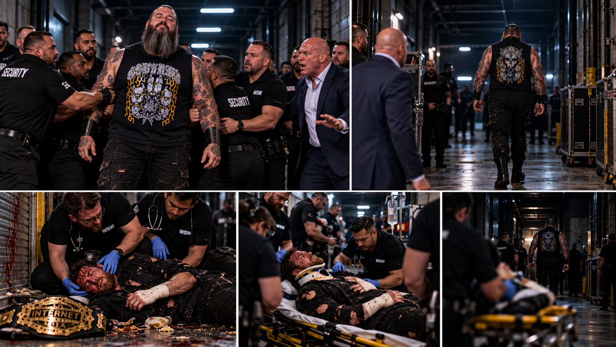 WSWFederation's tweet photo. Matthias Vale doesn't fight back anymore. He simply stands there, his massive chest heaving slowly. He looks down at his own knuckles, now stained crimson with the champion's blood. He locks eyes with a terrified Rick Myers, gives a sick, terrifyingly slow smile, and simply turns his back, disappearing into the shadows of the arena as paramedics frantically rush in to attend to the motionless, bleeding WSW Internet Champion.

The camera panns out.