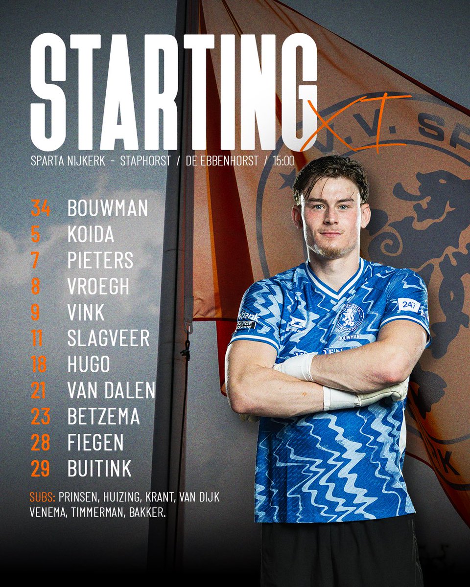 spartanijkerk's tweet photo. OPSTELLING | De namen voor de wedstrijd van vanmiddag. 🧡🖤 https://t.co/opVGASLSOv