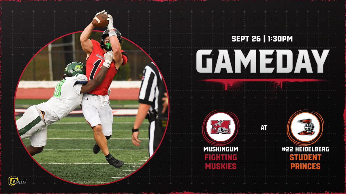 FightingMuskies's tweet photo. Football GAMEDAY! The Muskies will travel to #22 Heidelberg for an OAC matchup with the Student Princes! Kickoff is slated for 1:30PM! 🔥🏈
📊 https://t.co/PtPOiUoTNO
📺 https://t.co/v1Eb3kkybG https://t.co/SuZL81GWqs