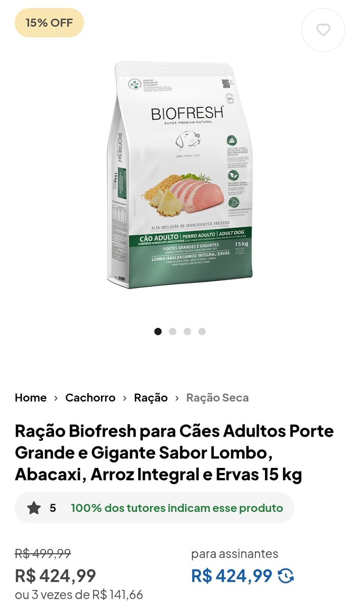 petsconto's tweet photo. Ração Biofresh para Cães Adultos Porte Grande e Gigante Sabor Lombo, Abacaxi, Arroz Integral e Ervas 15 kg

✨ 15% de DESCONTO 
✅+5%OFF retirando na loja

🎟️ Use o cupom PETSCONTO

🐾 Vendido e entregue pela PETZ 

🛍️ Clique aqui: https://t.co/y9o9Kgoig5 https://t.co/CiPjCQoJO8