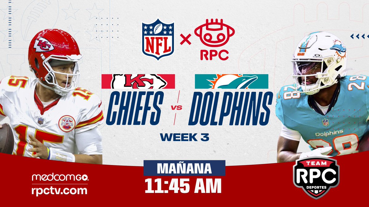deportes_rpc's tweet photo. ¡NO TE LO PIERDAS🏈🔥 !

Los Kansas City Chiefs se enfrentan mañana a los Miami Dolphins en la #NFLxRPC .

Sintoniza desde las 11:45 A.M. por RPC https://t.co/SAxrt3i5ws
