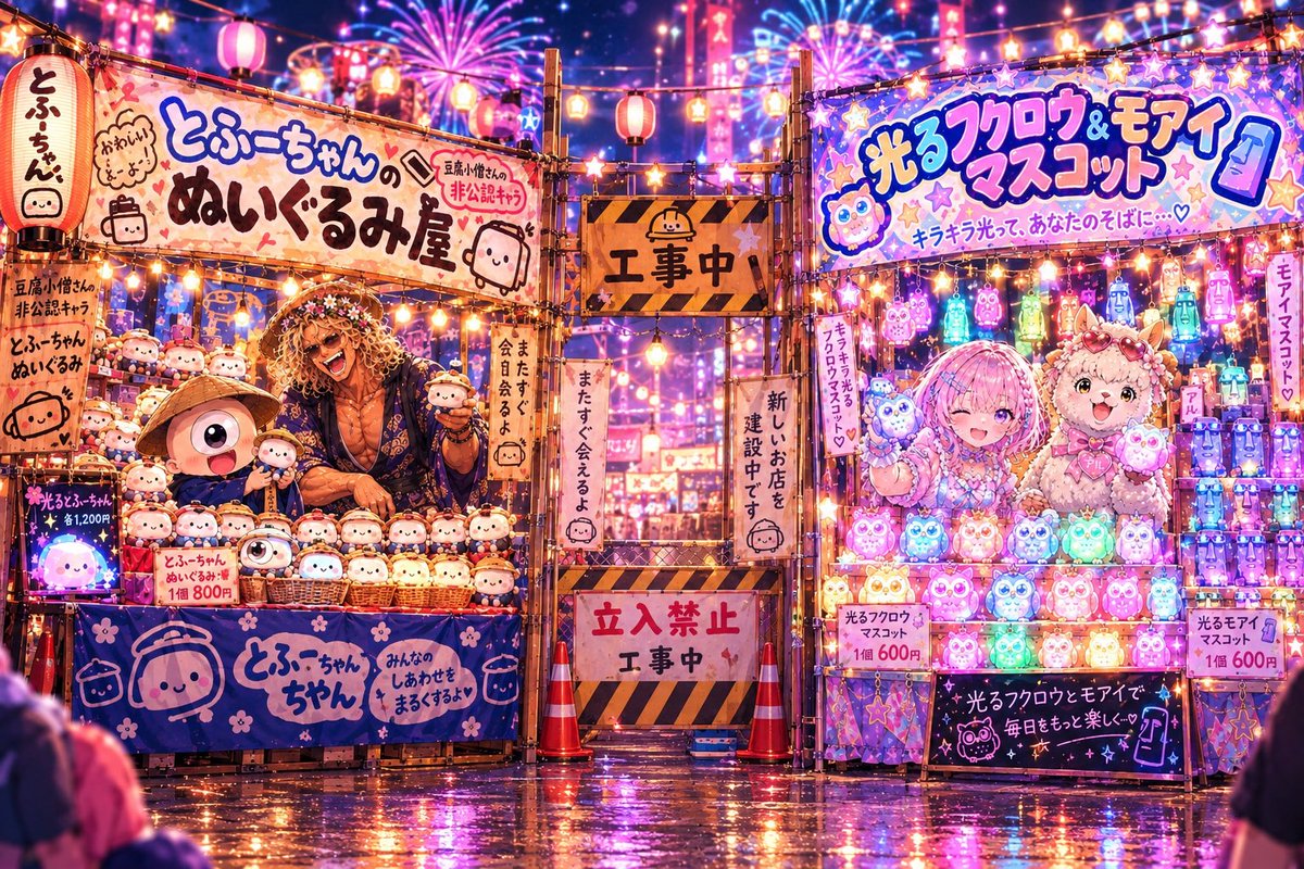QrunLover's tweet photo. @SiratamaInSoup キュル「あれ？向こうの店なんか1つ目小僧さんと豆腐小z…ん！？アル、あれ行方不明になってたニキ神様じゃない！？なんか豆腐小僧さんに扮して非公認のマスコット売ってない？豆腐小僧さんに連絡しなきゃ！にしてもこの屋台の間の工事中なんなんだろ？邪魔だなぁ…😅」
@Sageowl42 @Eto1442179 https://t.co/Qk48Je44pd