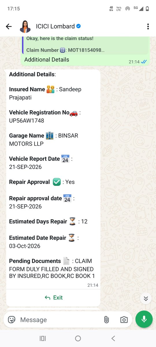 advchandan5's tweet photo. @tvsmotorcompany @TVSApacheSeries @TVS_Racing I have given my bike at Binsar TVS on 20.09.2026 insurance company has given approval on 21.09.2026 itself but since they they are saying 'parts nhi mile h abhi' it's becoming very pathetic can I hope for early repair and delivery https://t.co/GOLKn5Kivh