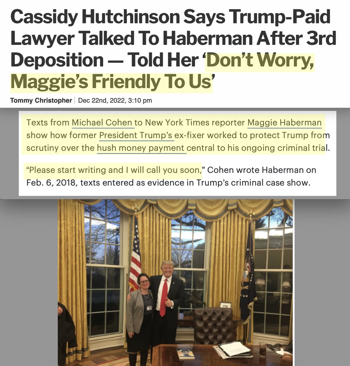 scarylawyerguy's tweet photo. Just cannot be said enough that Maggie Haberman became a multi-millionaire by inserting herself into Trump's inner circle, hiding stories from the nation to sell books, and routinely launders his spin as if it is fact. She is among the worst villains of this era. https://t.co/4MU9JwHsTx