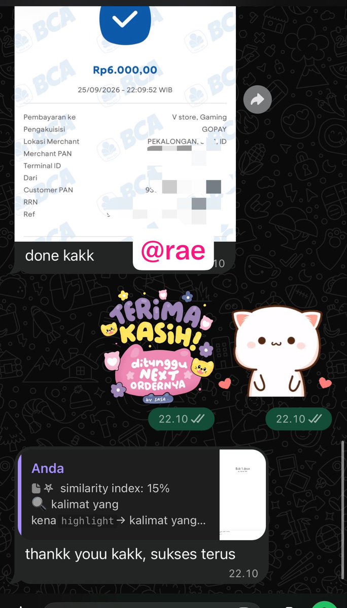 juvezmiles's tweet photo. ✨OPEN CEK TURNITIN DAN AI

📌Cek turnitin start 6k
📌Cek ai Gptzero start 5k
📌Cek ai Quillbot start 5,5k
📌Cek ai Turnitin 30k (only file english)

Satset yukk langsung proses, fastrespon sung WA dibio or @ after DM #zonauang https://t.co/4EC9tuh5Pn
